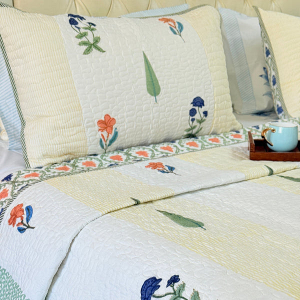 Fleur Essence Hand Blocked Quilted Bedcover