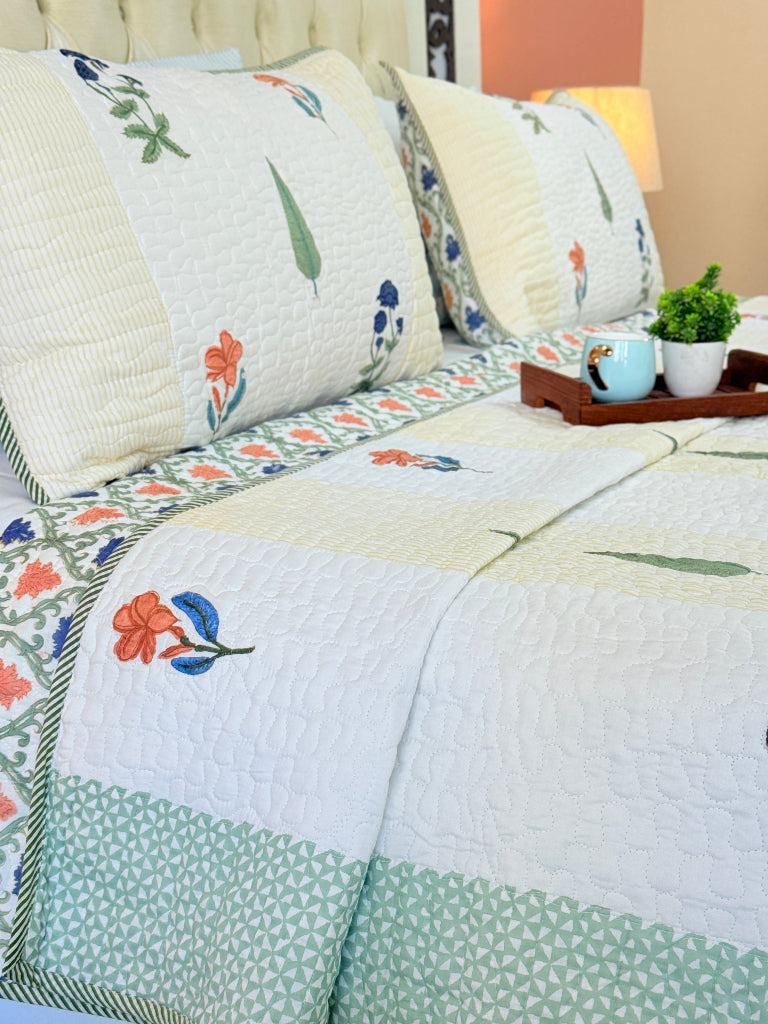 Fleur Essence Hand Blocked Quilted Bedcover