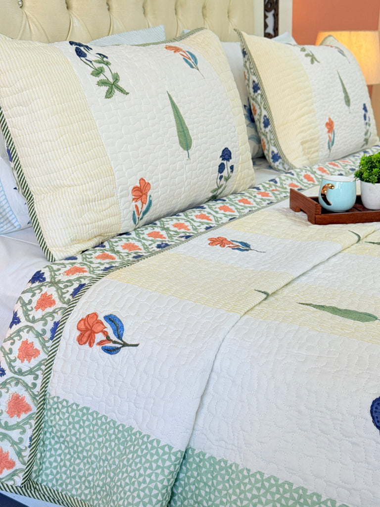 Fleur Essence Hand Blocked Quilted Bedcover