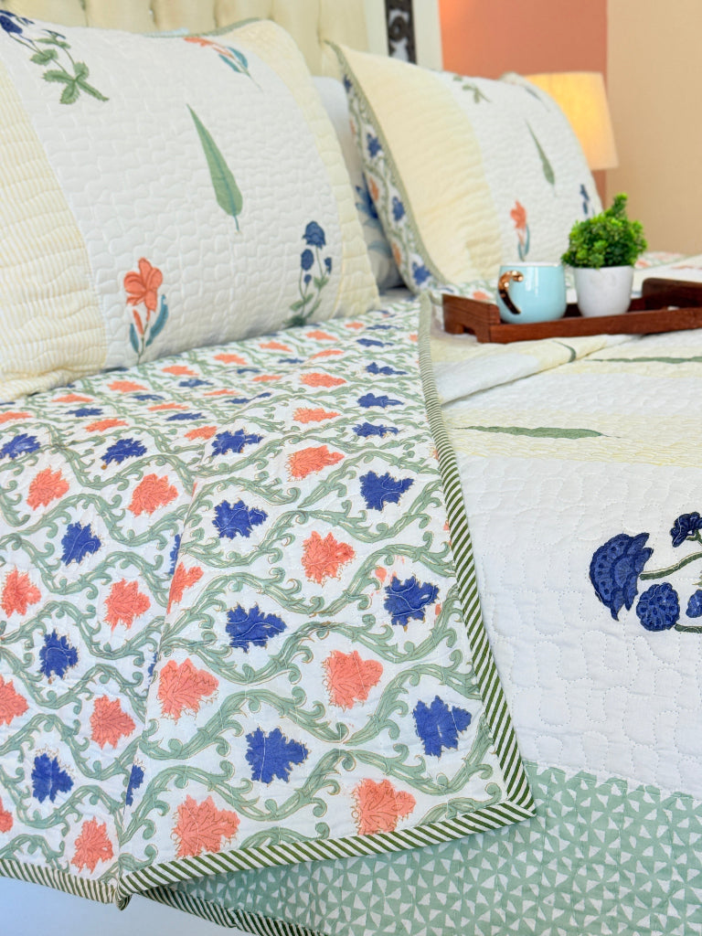 Fleur Essence Hand Blocked Quilted Bedcover