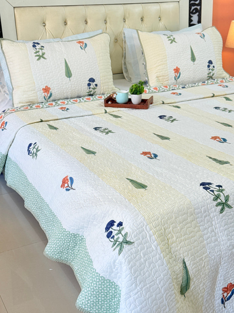 Fleur Essence Hand Blocked Quilted Bedcover