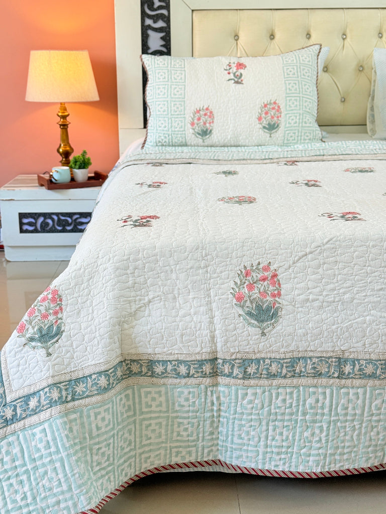 Blossom Haven Hand Blocked Quilted Bedcover