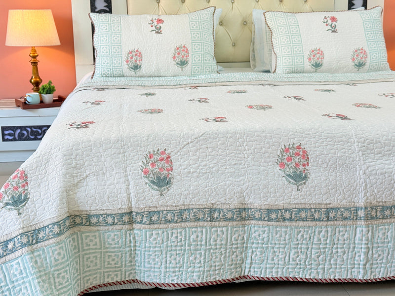 Blossom Haven Hand Blocked Quilted Bedcover