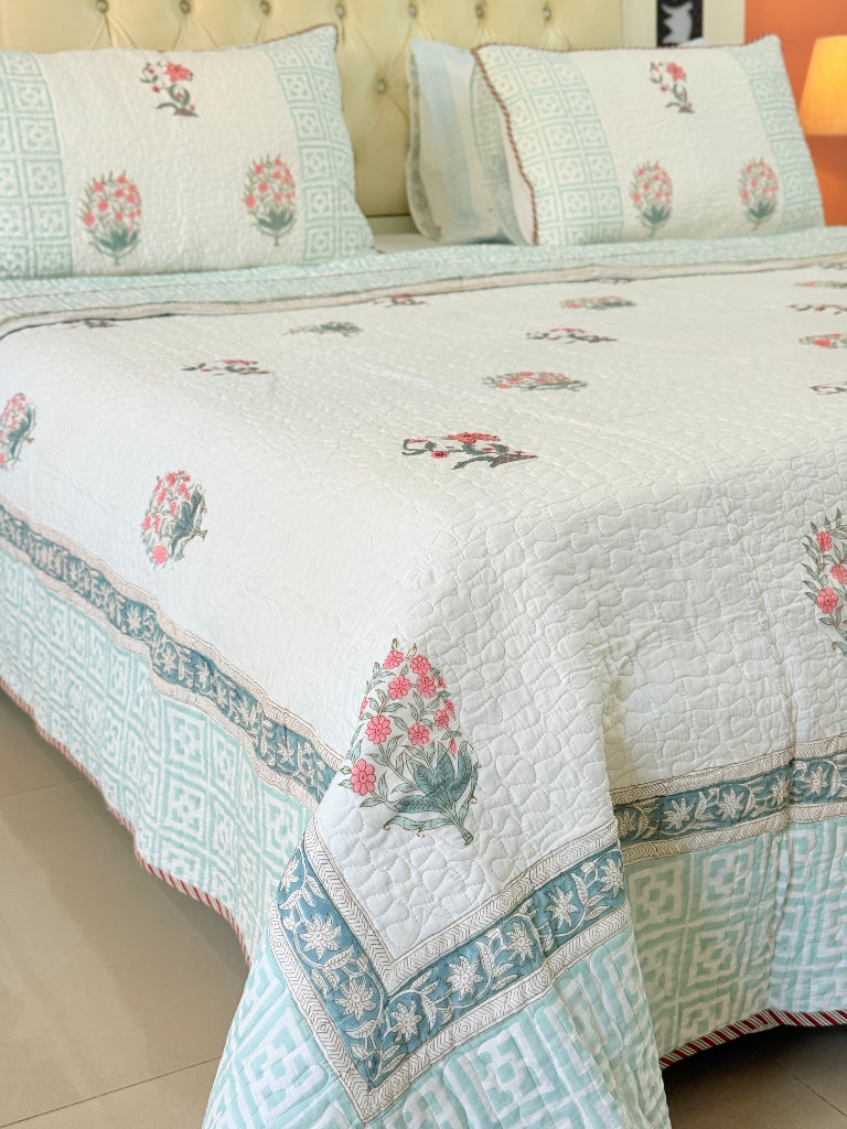 Blossom Haven Hand Blocked Quilted Bedcover