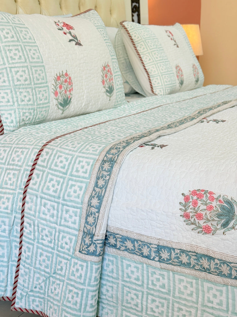 Blossom Haven Hand Blocked Quilted Bedcover