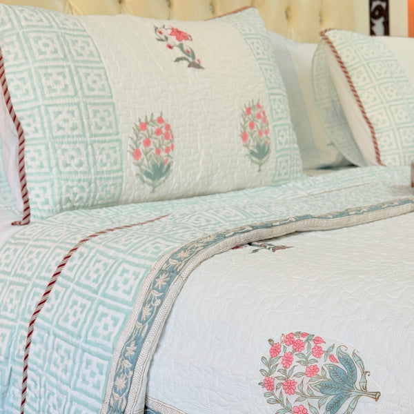 Blossom Haven Hand Blocked Quilted Bedcover