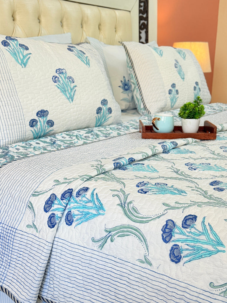 Bloomora Hand Blocked Quilted Bedcover