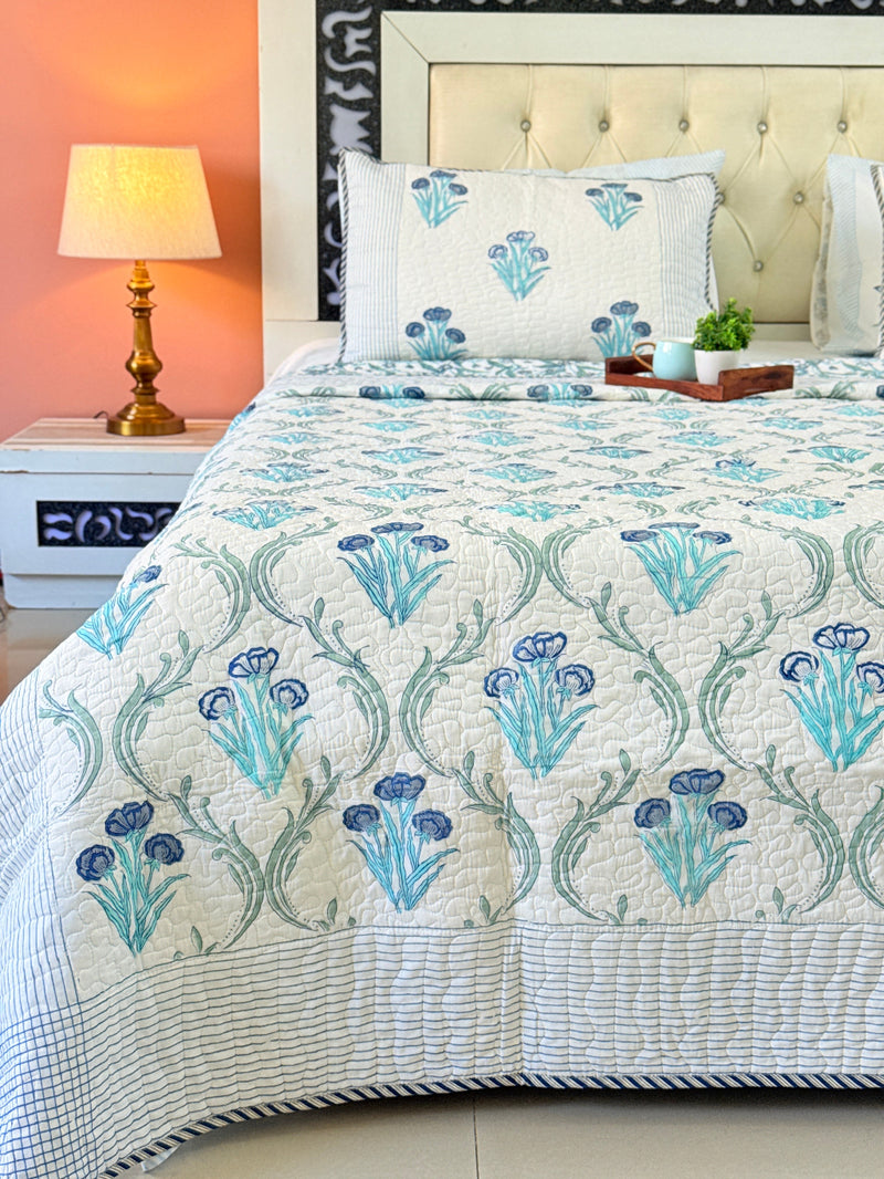 Bloomora Hand Blocked Quilted Bedcover