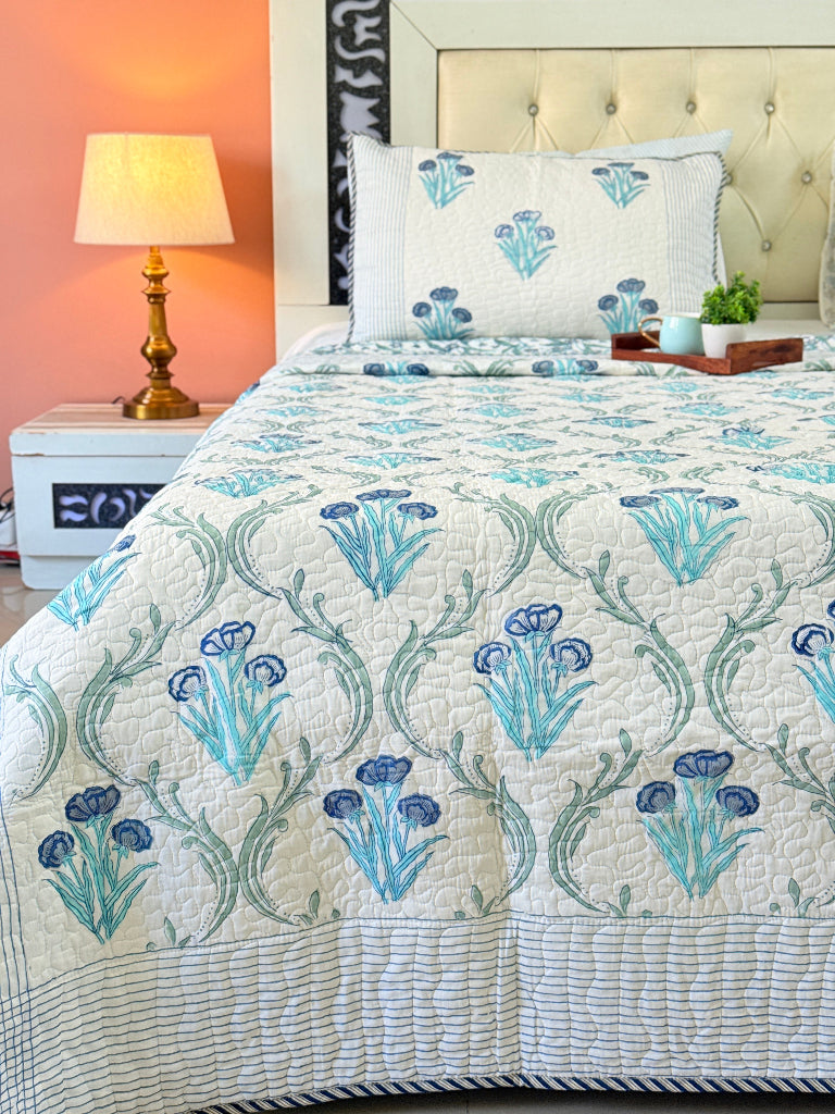 Bloomora Hand Blocked Quilted Bedcover