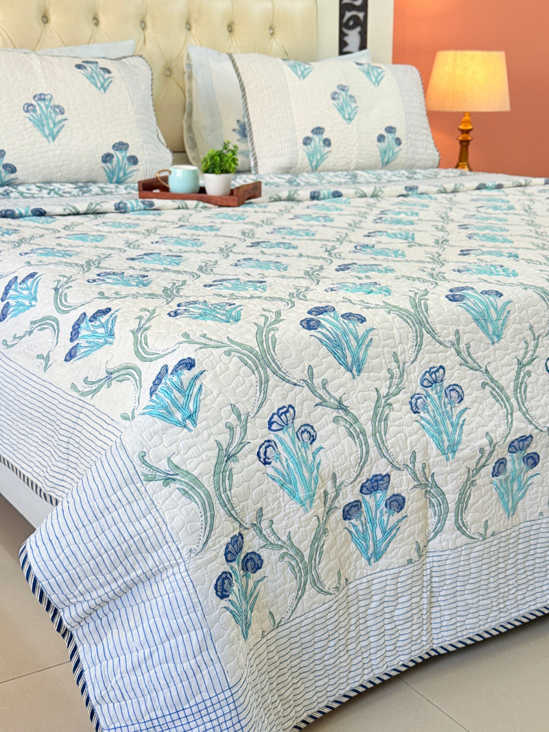 Bloomora Hand Blocked Quilted Bedcover