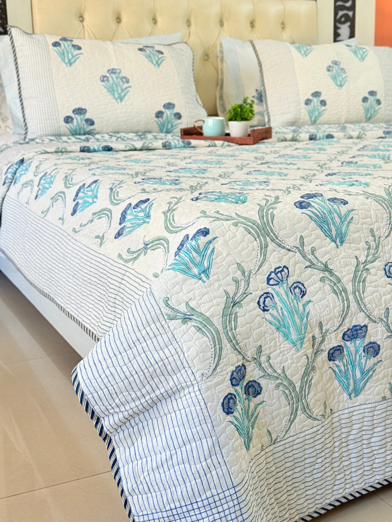 Bloomora Hand Blocked Quilted Bedcover