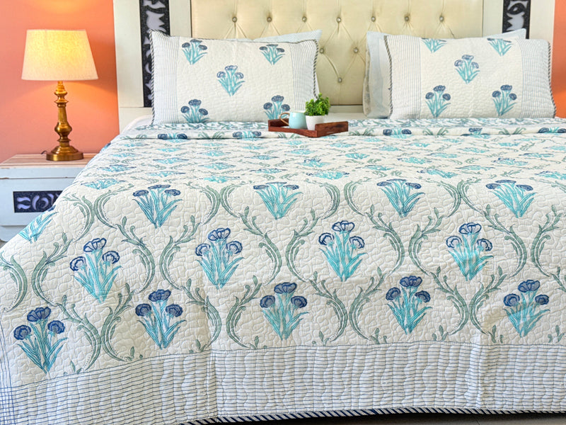 Bloomora Hand Blocked Quilted Bedcover