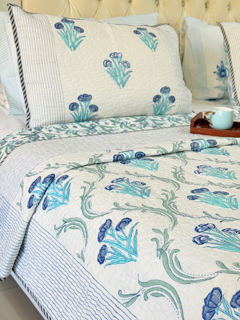 Bloomora Hand Blocked Quilted Bedcover