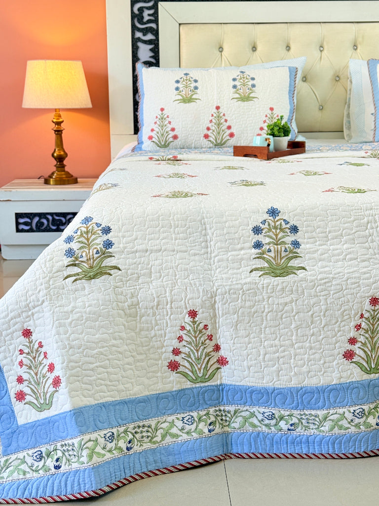 Pushpangan Hand Blocked Quilted Bedcover