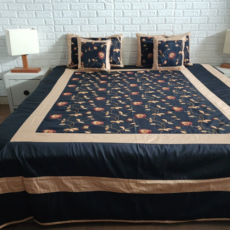 Black Dimond Embroidery Bed Cover - Cotton Silk Bedcover