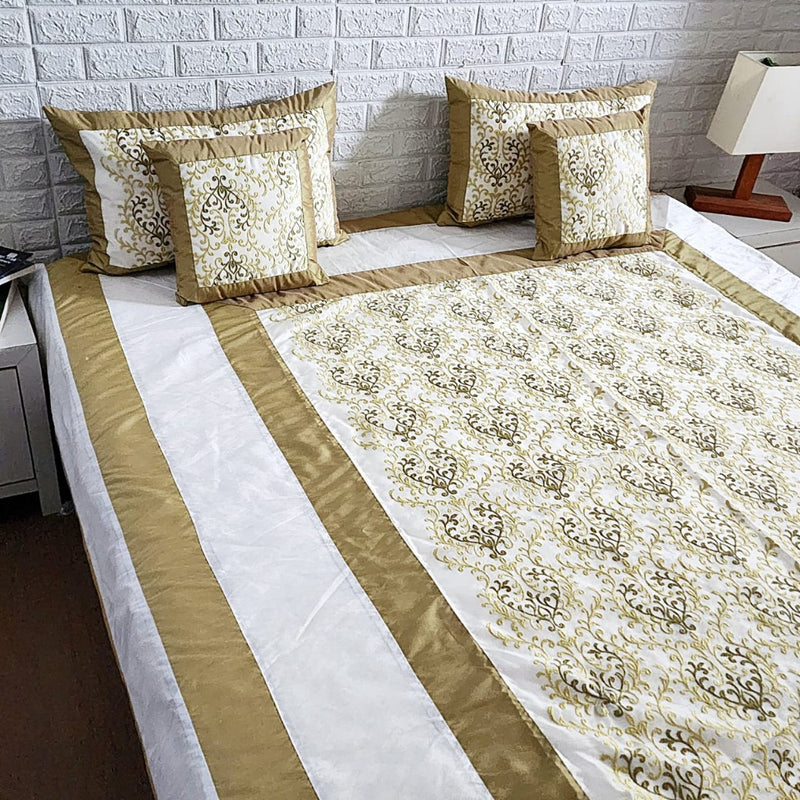 Green Dimond Embroidery Bed Cover - Cotton Silk Bedcover