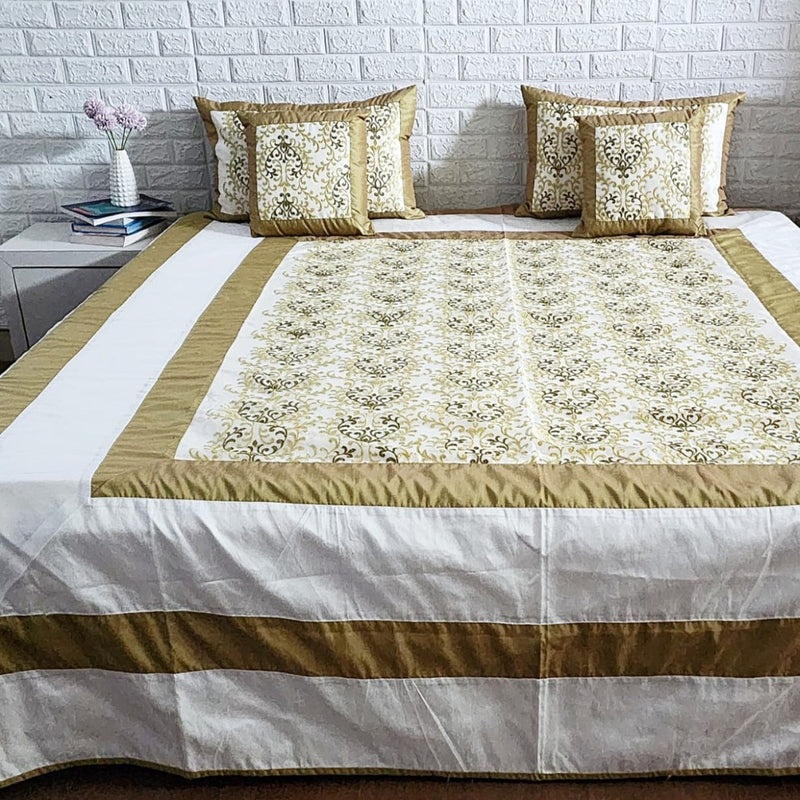 Green Dimond Embroidery Bed Cover - Cotton Silk Bedcover