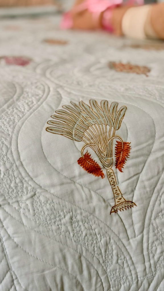 Peace and Harmony - Hand Blocked Quilted Bedcover