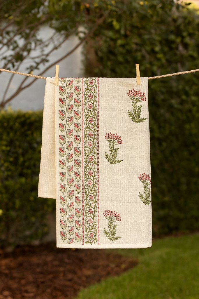 Leafy and Floral Print Hand Blocked Towel