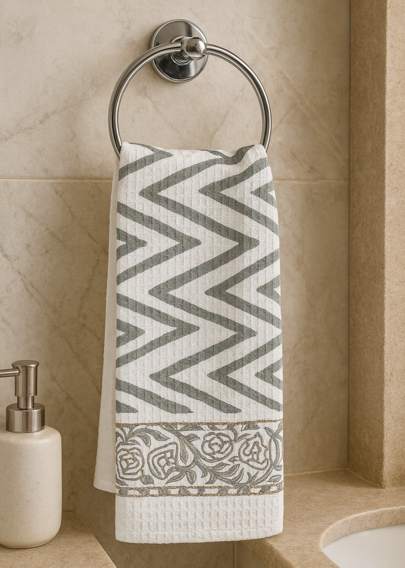 Zigzag Pattern Hand Blocked Hand Towel