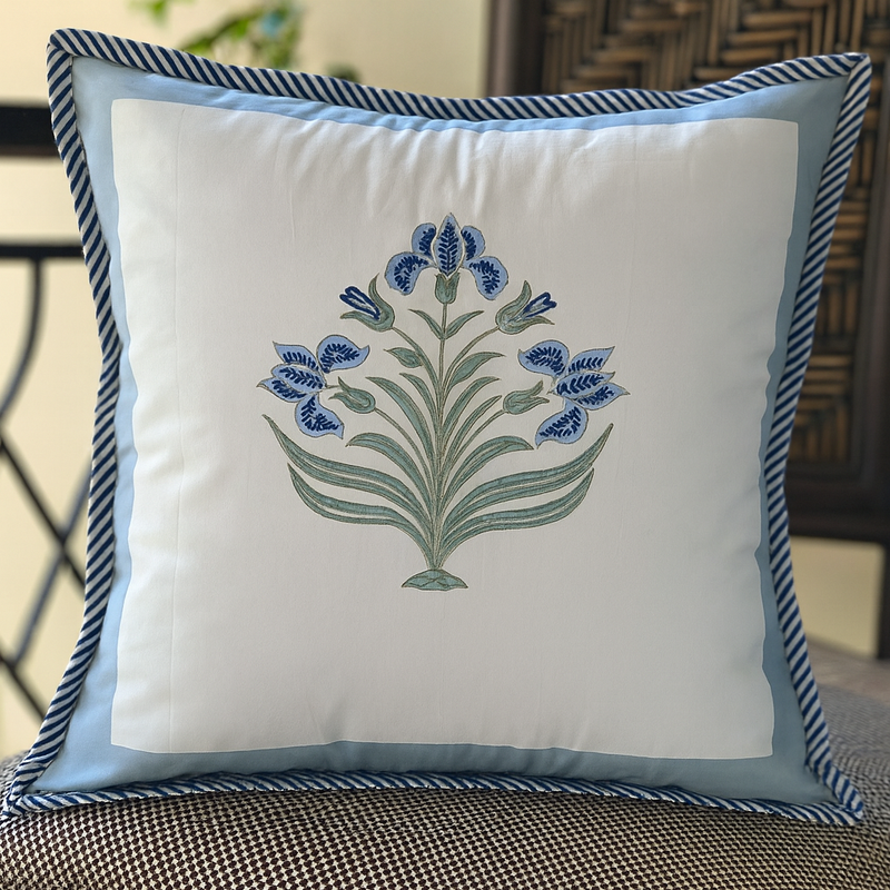 Guldasta Motif Hand Blocked Cushion Cover