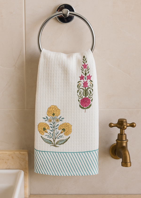 Floral Fantasy Hand Blocked Hand Towel