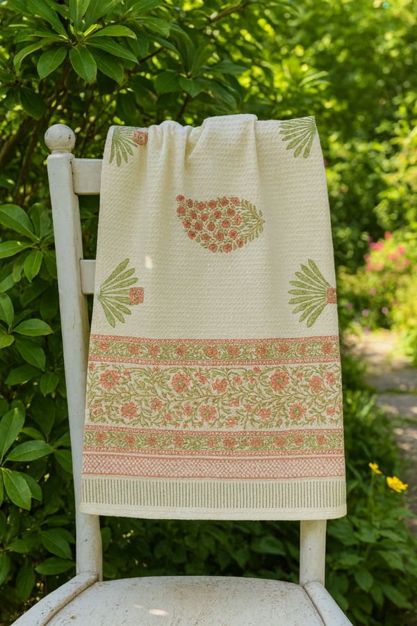 Peach Paisley Print Hand Blocked Bath Towel