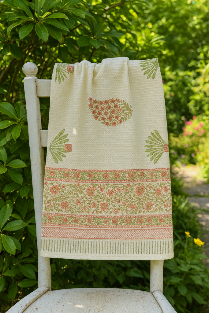 Peach Paisley Print Hand Blocked Bath Towel