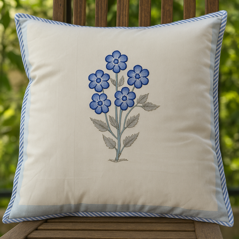 Blue Floral Motif Hand Blocked Cushion Cover