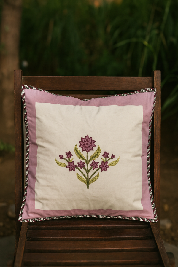 Mauve Florals Hand Blocked Cushion Cover