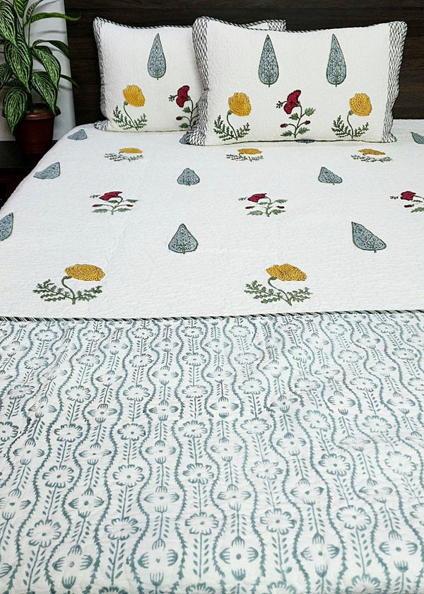 Flora Pattern - Hand Blocked Quilted Bedcover