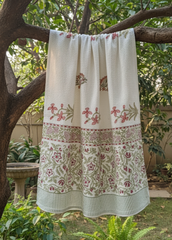 Floral Bliss Hand Blocked Bath Towel