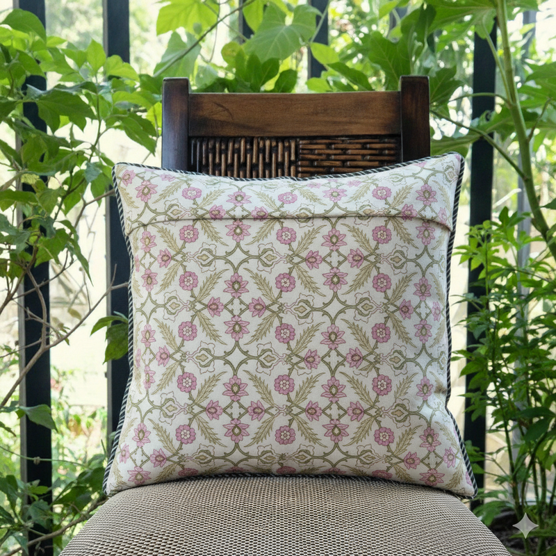Pink Love Hand Blocked Cushion Cover
