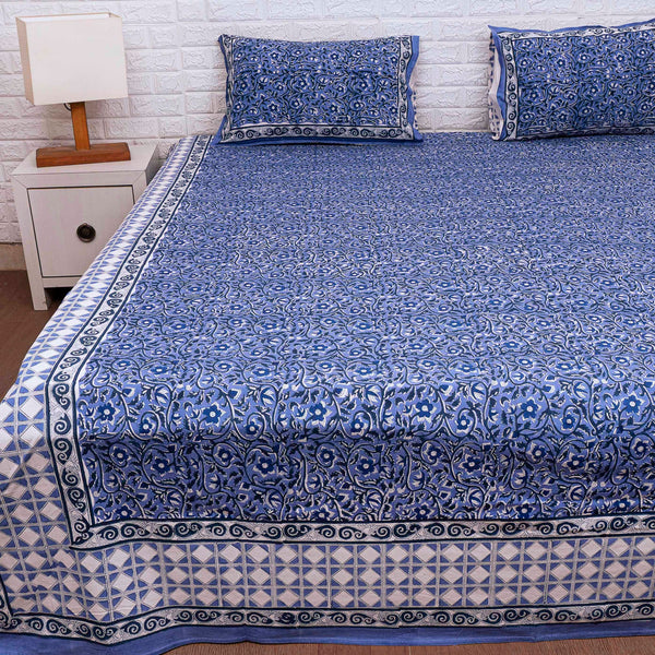 Copy of Blue Floral Ensemble Hand Blocked Quilt Bedding Set