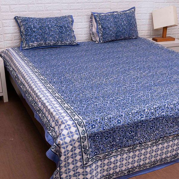 Copy of Blue Floral Ensemble Hand Blocked Quilt Bedding Set