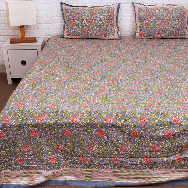 Floral Hand Blocked Quilt Bedding Set
