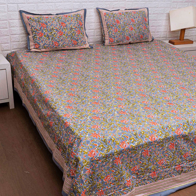 Floral Hand Blocked Quilt Bedding Set