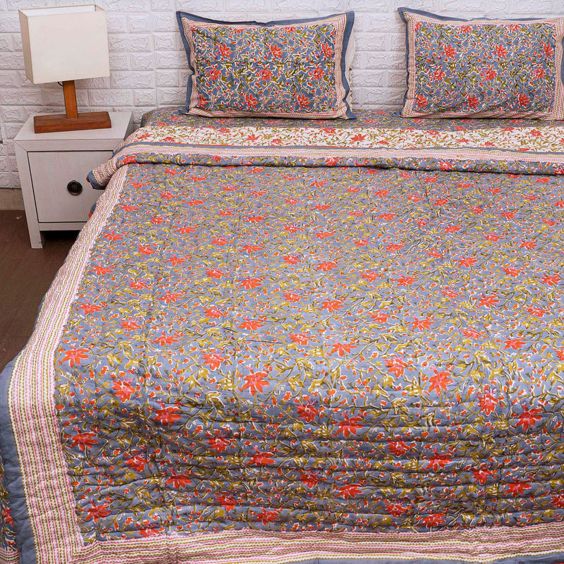 Floral Hand Blocked Quilt Bedding Set