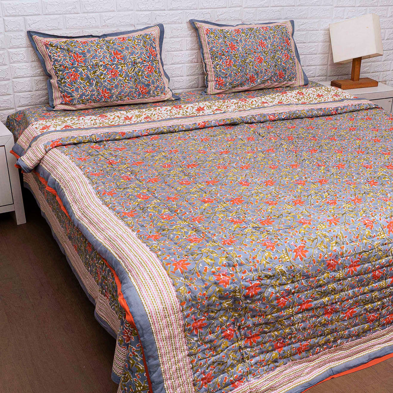 Floral Hand Blocked Quilt Bedding Set