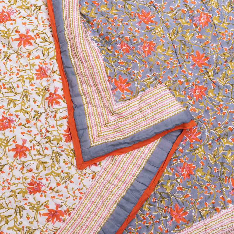 Floral Hand Blocked Quilt Bedding Set