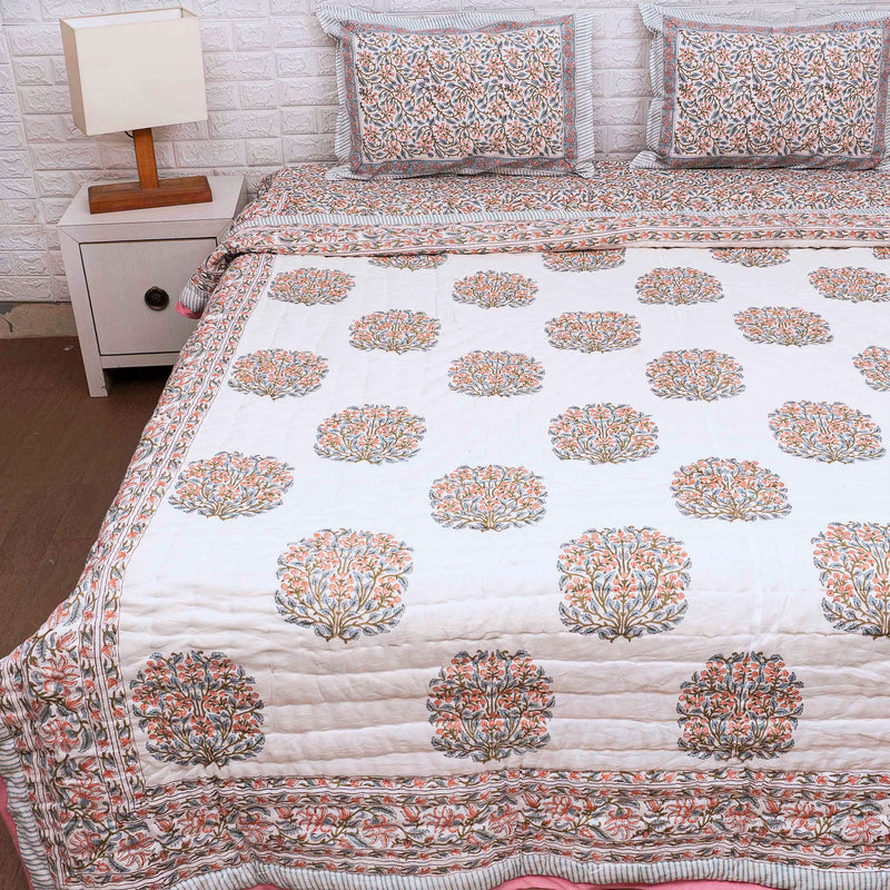 Floral Ensemble Hand Blocked Quilt Bedding Set