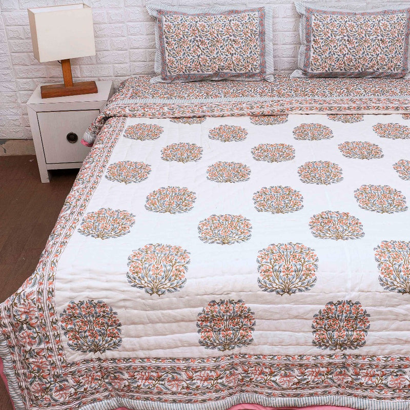 Mughal Floral Print Hand Blocked Quilt