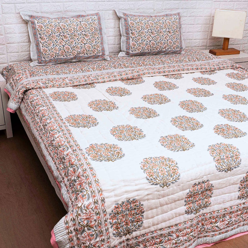 Mughal Floral Print Hand Blocked Quilt