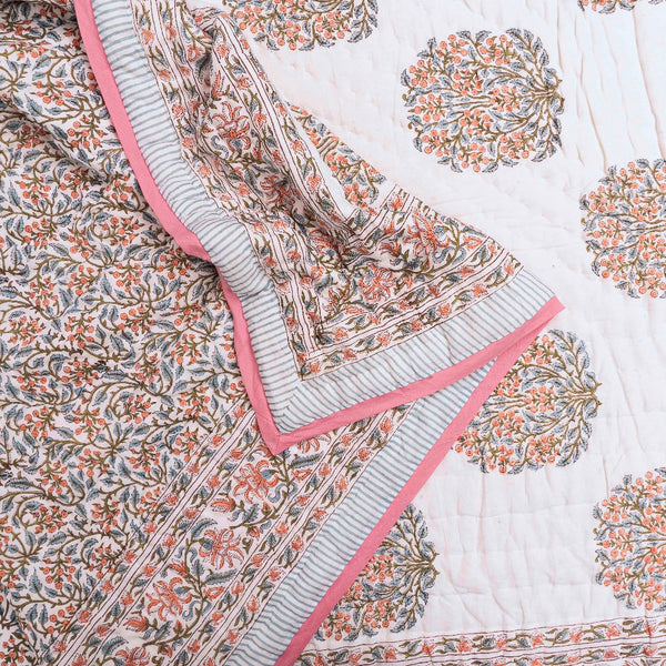 Mughal Floral Print Hand Blocked Quilt