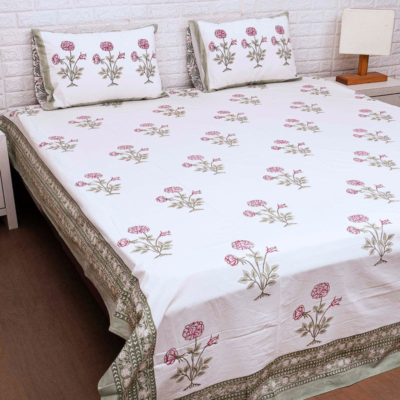 Red Flower Buta Hand Blocked Sheet