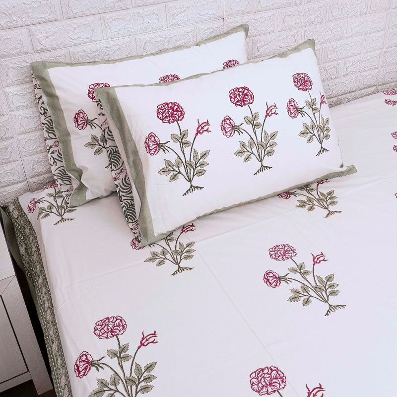 Red Flower Buta Hand Blocked Sheet