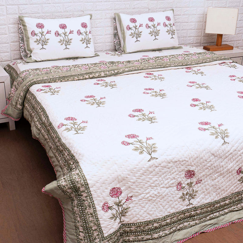 Floral Ensemble Hand Blocked Quilt Bedding Set
