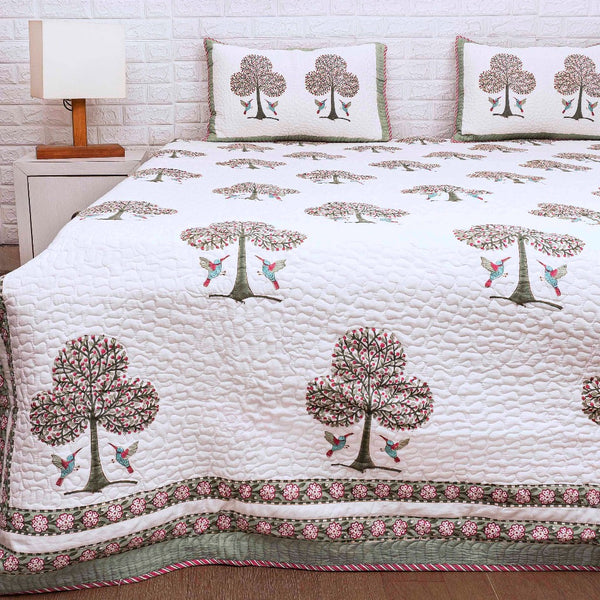 The Gardenia - Hand Blocked Quilted Bedcover