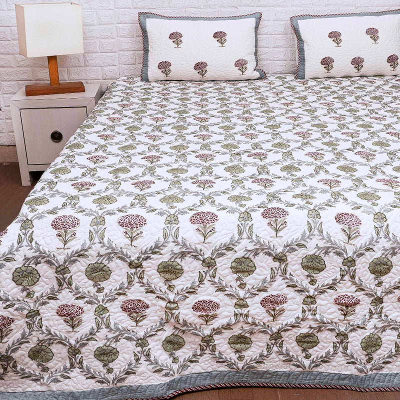 Flower Grid - Hand Blocked Quilted Bedcover