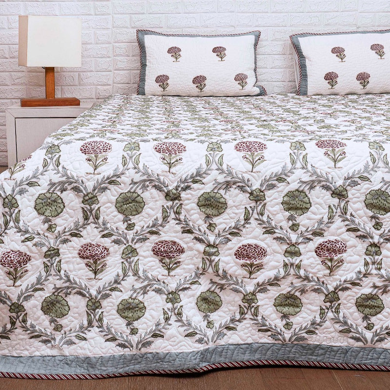 Flower Grid - Hand Blocked Quilted Bedcover